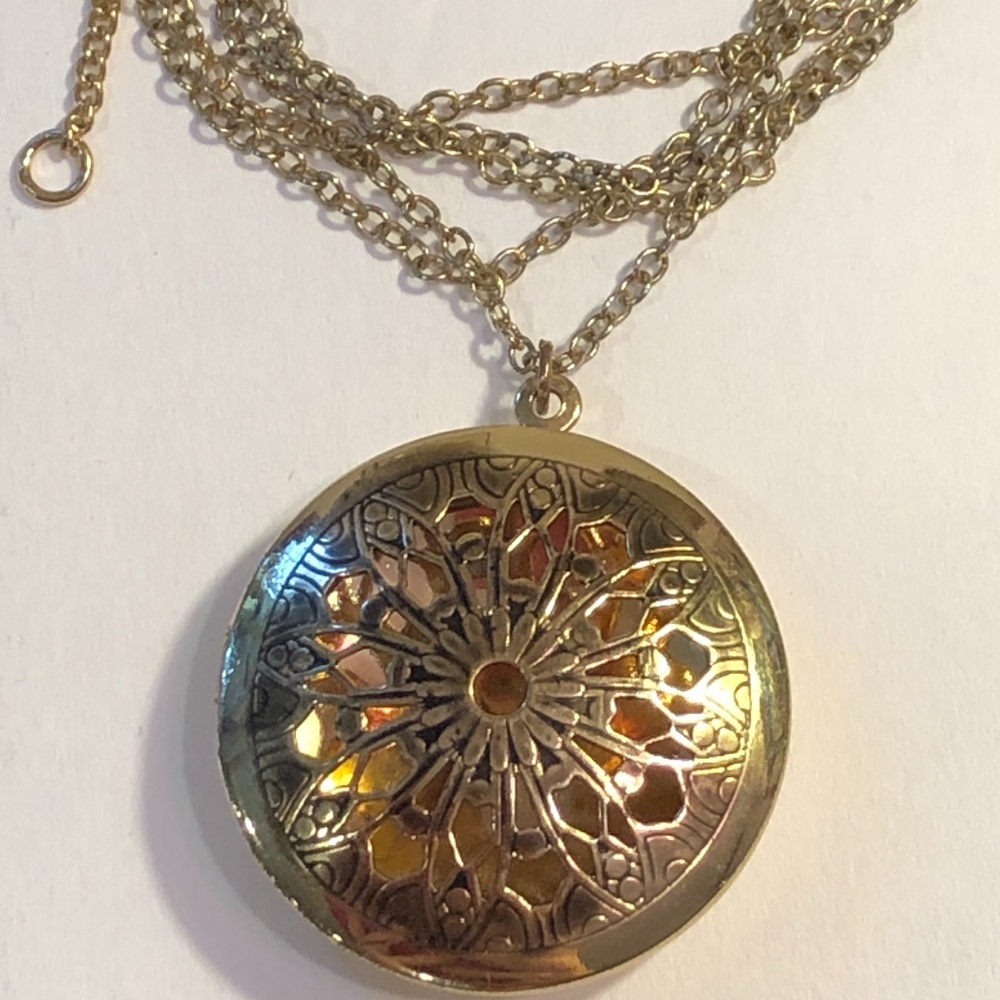 NEW gold locket LONG necklace cut out OPEN boho